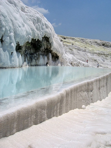 Pamukkale is a small town in southwestern Turkey known for its hot springs and travertine terraces.