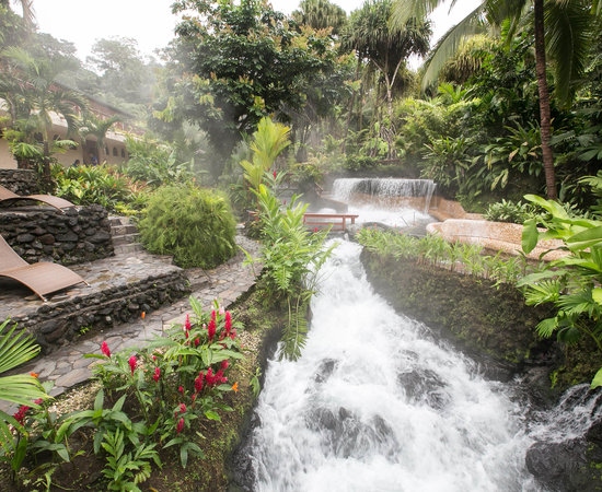 Tabacón Thermal Resort & Spa is situated in the heart of La Fortuna, Costa Rica. The resort is just a short drive from the Arenal Volcano National Park and offers stunning views of the volcano.