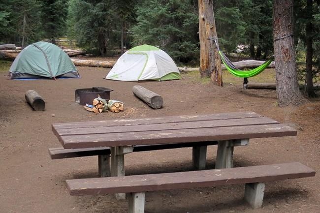 The McCredie Hot Springs offer a number of amenities for campers, including picnic tables, fire pits, and a playground.