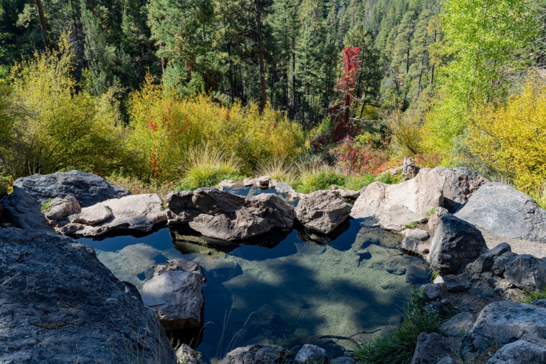 The Spence Hot Springs Pools are a great place to relax and take in the stunning views of Jemez Springs, New Mexico.